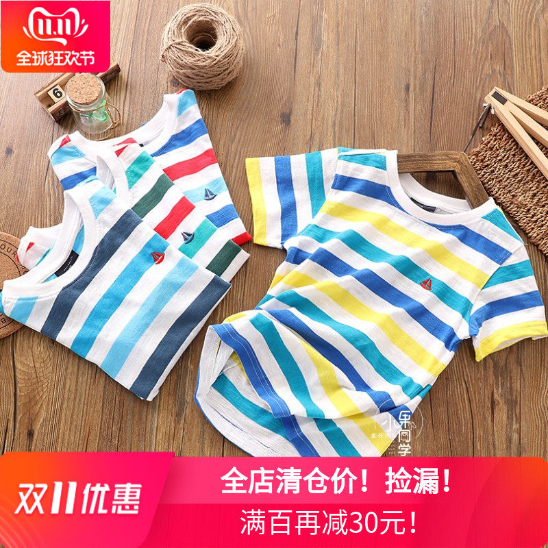全店清仓！男童女童条纹短袖t恤 纯棉半袖儿童中大童 110-160全码|msdalam kategori Kanak-kanak/Bayi/Keluarga dipasang, baju-T - dari Buy2taobao.com untuk memberikan perkhidmatan ejen Taobao profesional membeli