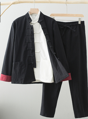中式功夫装练武服训练功服表演服唐装男套装三件套太极服武术服装