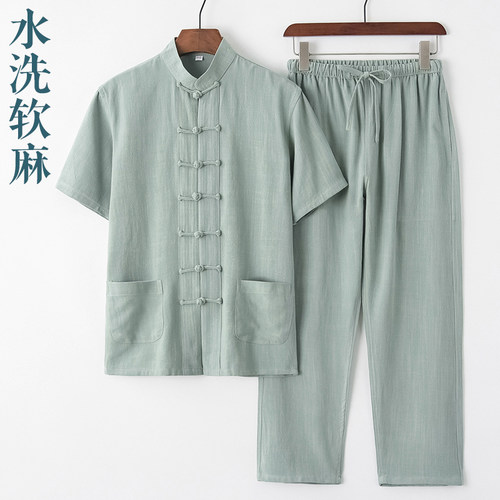 中国风唐装男夏季薄款套装