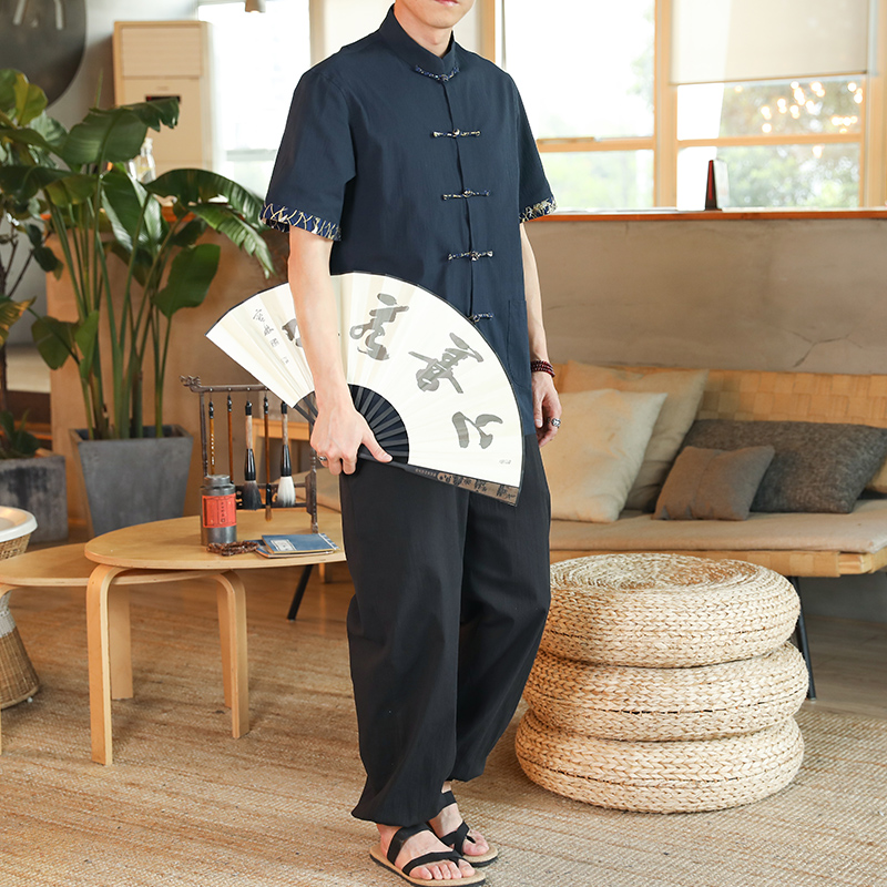 薄款短袖衬衫青年复古风汉服唐装
