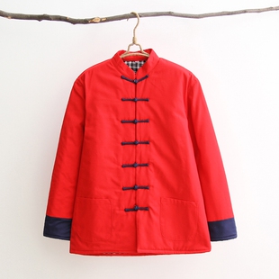 唐装男过年拜年服男款冬季棉衣中式复古中国风男装大红色棉服外套