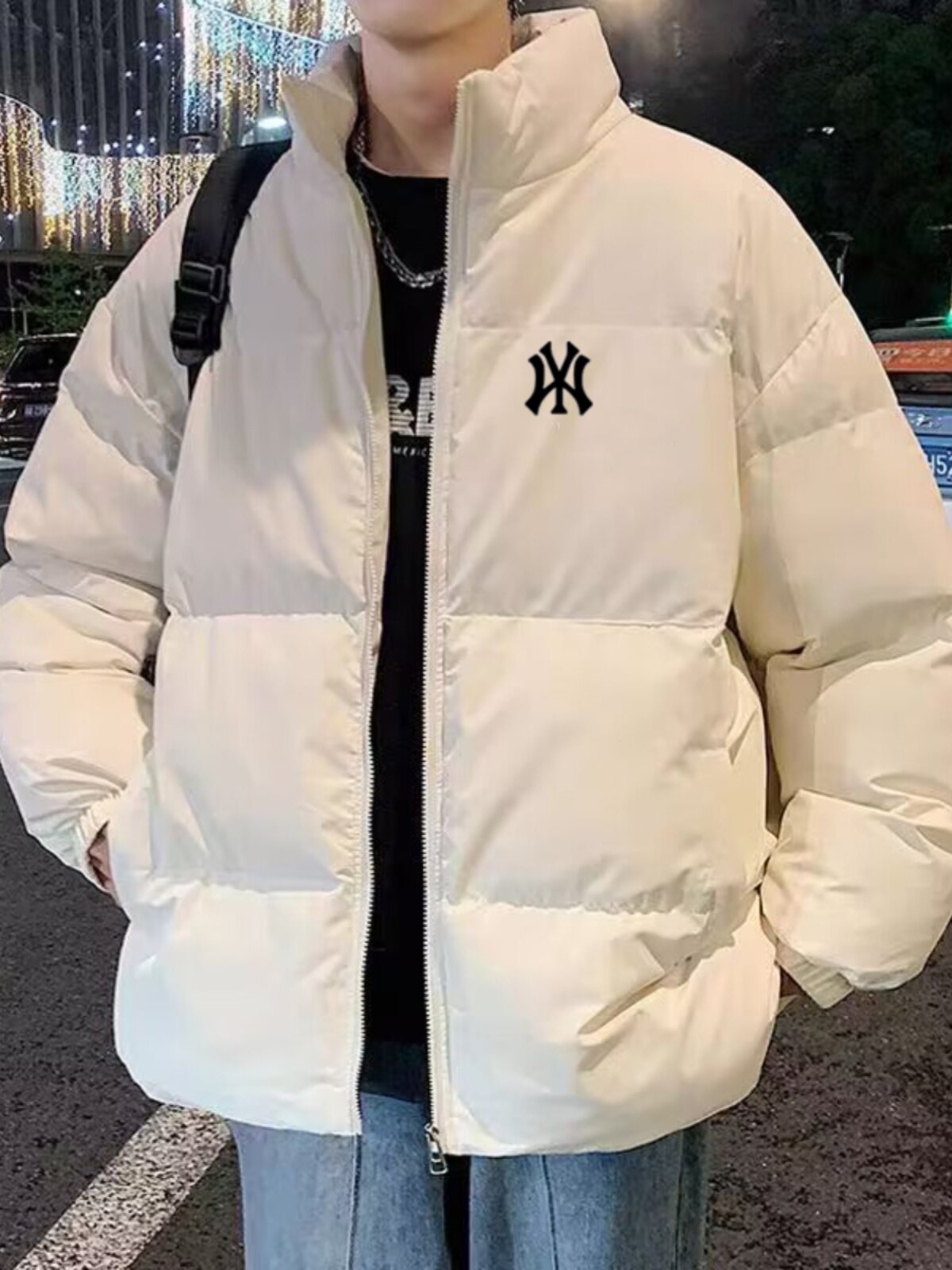 Brand down jacket for men, new winter style, thickened and warm, loose stand-up collar, trendy down cotton coat, plus size, couple's outerwear