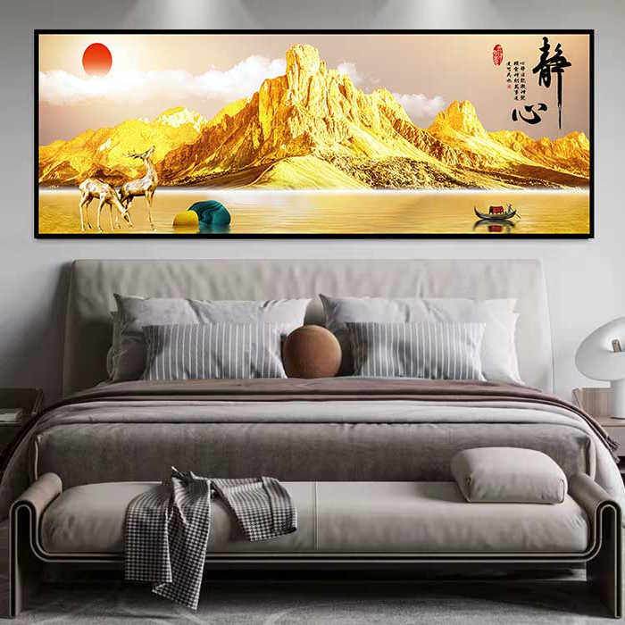 客厅沙发背靠金山床头装饰画卧室贴画背后靠山画现代轻奢自粘贴画