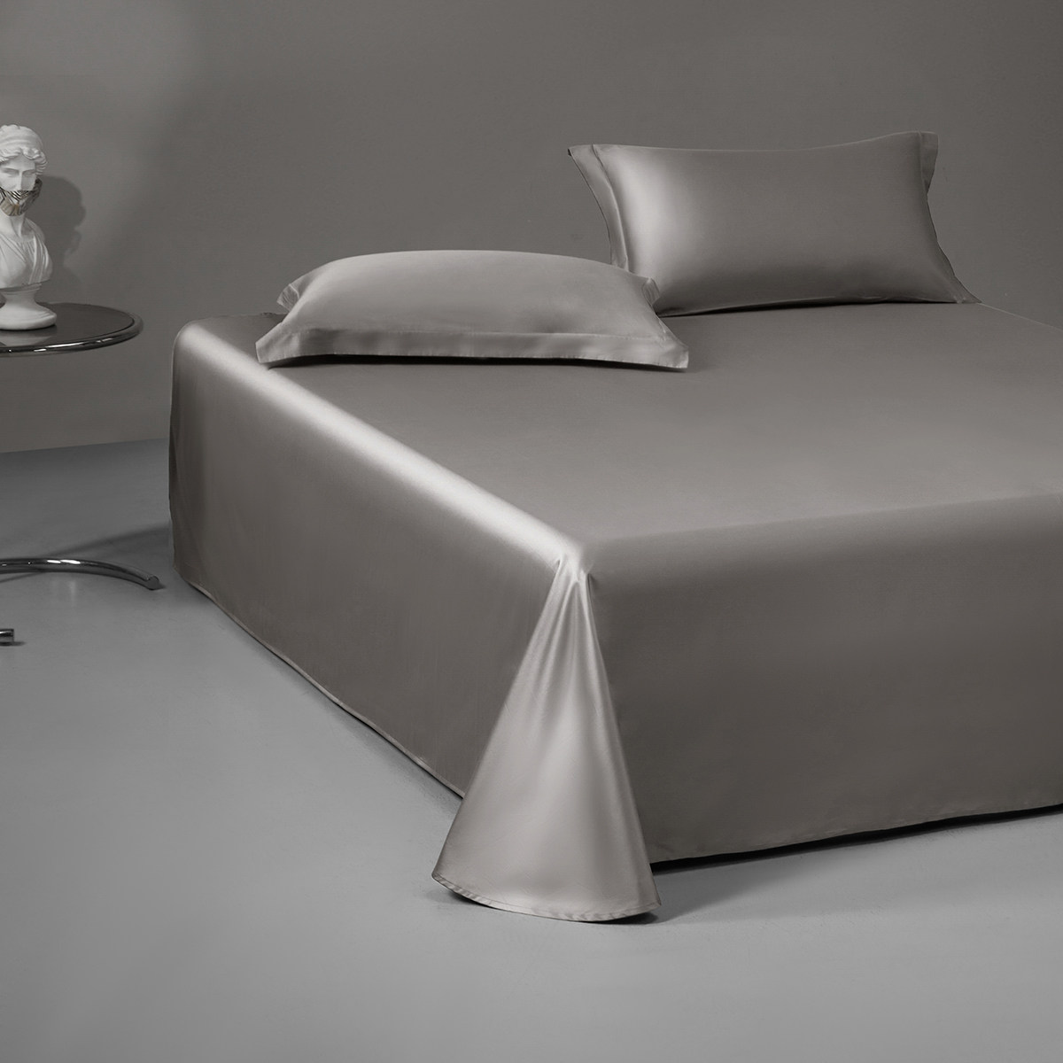 水星家纺100支长绒棉床单单件纯棉全棉贡缎被单轻奢简约纯色床品