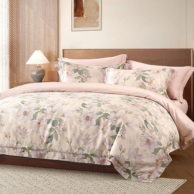 水星家纺官方品牌店正品60S长绒棉贡缎四件套全棉纯棉套件花卉