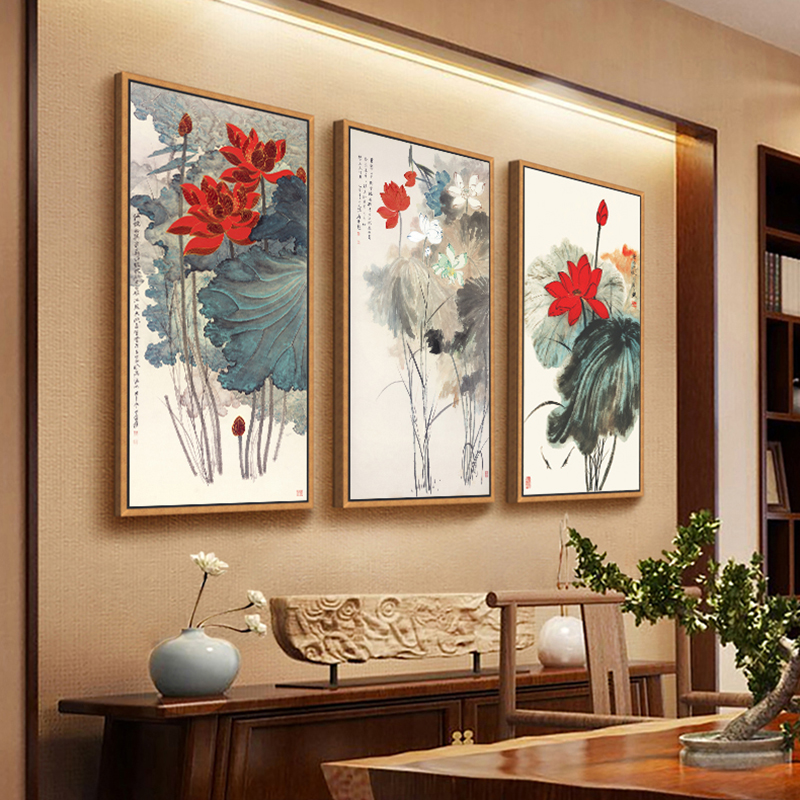 新中式客厅水墨现代张大千荷花挂画