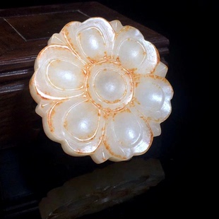 古玉老玉收藏级清代天然老和田白玉花开富贵大花珮圆玉佩挂件保真