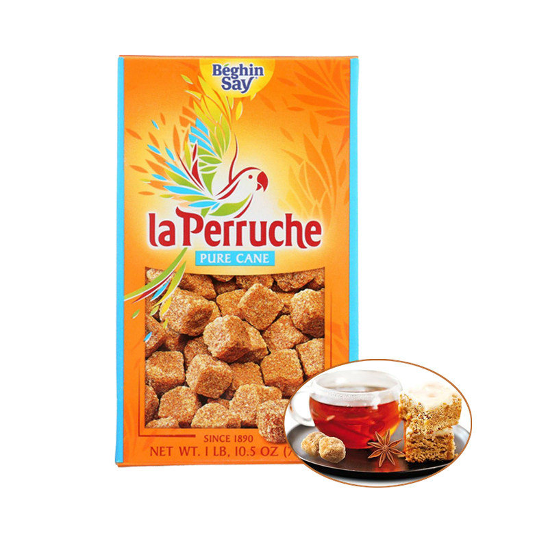 法国鹦鹉牌LA PERRUCHE黄方糖琥珀红糖 天然甘蔗黄糖咖啡糖750g