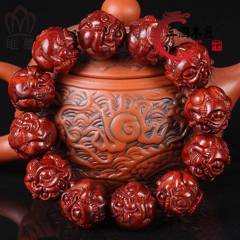 精雕老料印度小叶紫檀招财貔貅珠2.0金蟾雕刻佛珠手串男女款手链