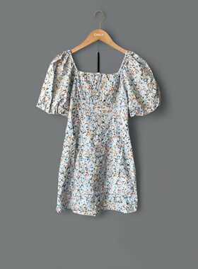 VM国内代购蓝色刺绣重工方领宽松休闲纯棉短款连衣裙女 32227B023