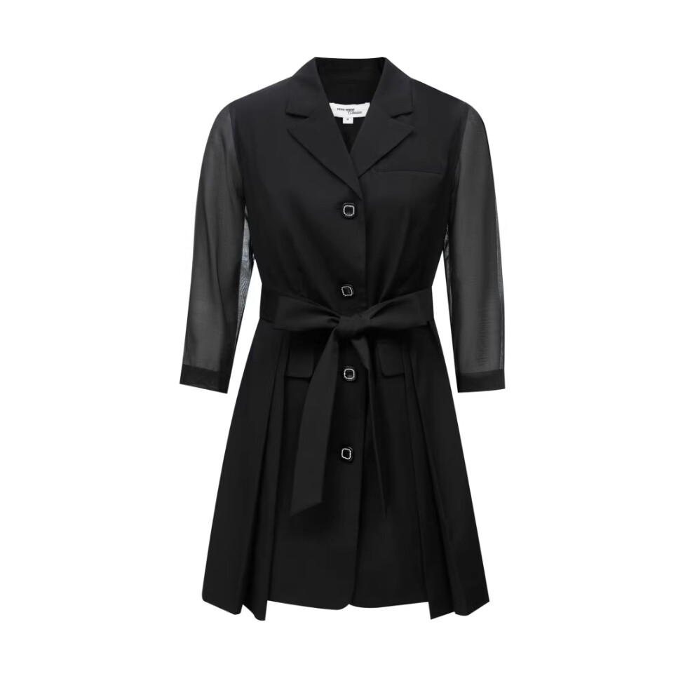 VM国内代购黑色透视七分袖收腰百搭通勤西装式连衣裙女 32317C026