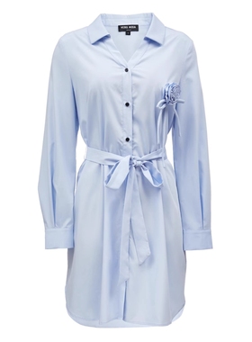 VM国内代购蓝色翻领通勤气质百搭长袖衬衫式连衣裙女 32337D031