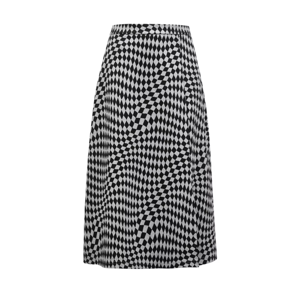 VM国内代购黑色几何图案中腰开叉百搭中长半身裙女 32331G003