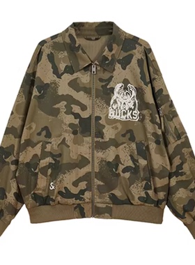JJ国内代购绿色迷彩翻领字母联名款宽松休闲夹克外套男 224321069
