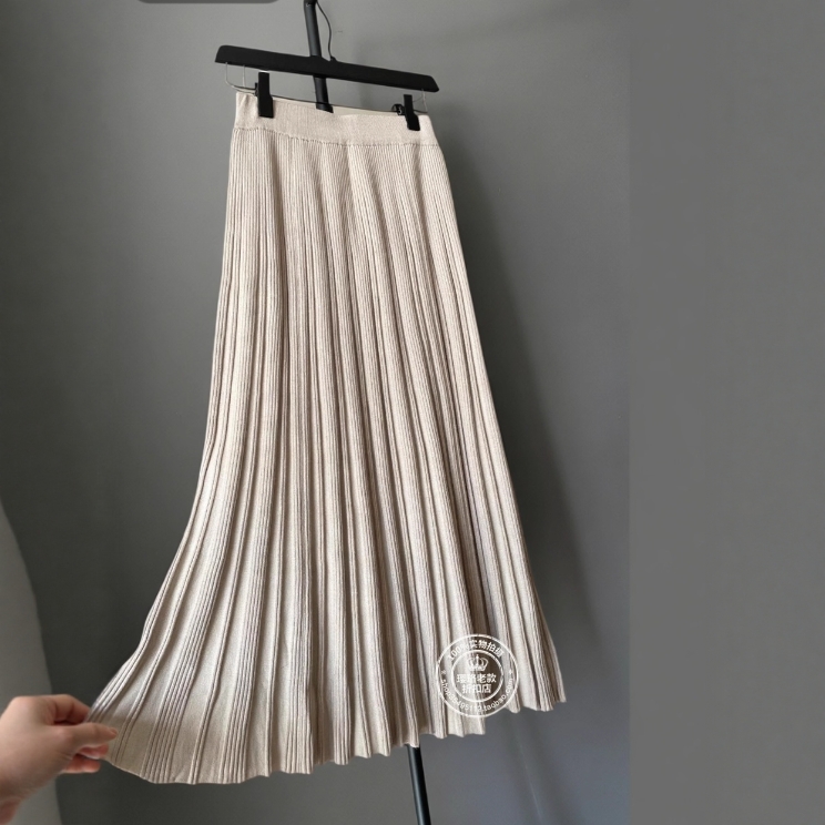 VM国内代购棕色浅色百褶中长针织裙半身裙长裙女 32241J005