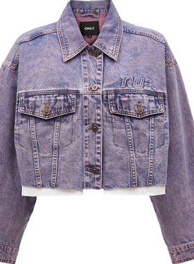OL国内代购紫色翻领宽松休闲百搭短款牛仔外套夹克女 123354008