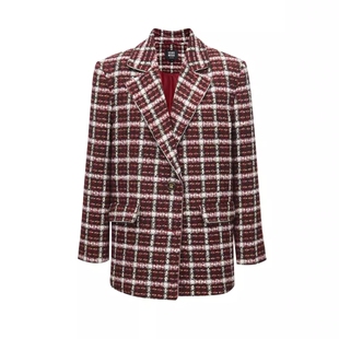 VM国内代购深绿色格纹宽松休闲中长款小香风外套西服女 322408001