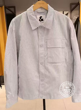 JJ国内代购黑色浅蓝色翻领条绒宽松休闲夹棉外套棉服男 223409022