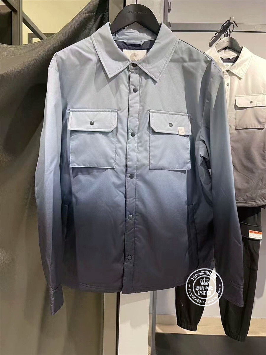 JJ国内代购蓝色缎白渐变色字母短款宽松夹克羽绒服男  222423007