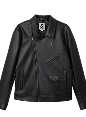 JJ国内代购黑色翻领宽松休闲百搭机车拉链PU皮衣外套男 2251P3003