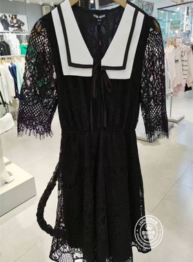 VM国内代购黑色拼色翻领中袖蕾丝连衣裙女  32126Z009 32136Z056
