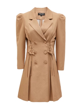 VM国内代购纯色百搭泡泡袖立体字母收腰西装裙连衣裙女 32347C005