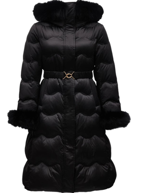 VM国内代购黑色奶白色狐狸毛帽百搭收腰中长款羽绒服女 324312005
