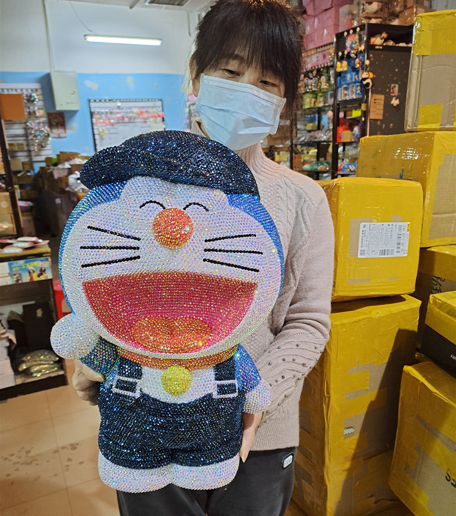 叮当猫储钱罐手工贴钻DIY