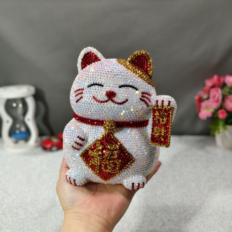 贴钻招财猫摆件存钱罐粘钻可爱创意储蓄罐防摔生日礼物卡通零钱罐