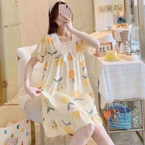 睡裙女棉质夏季2025年长裙韩版宽松短袖公主风家居服睡裙可外穿