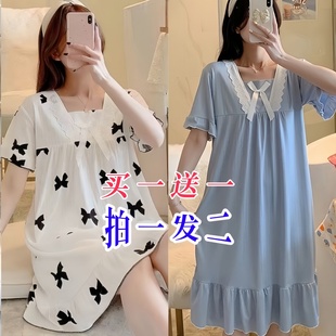 可爱甜美风家居服可外穿 买一送一 宽松睡裙女夏季 过膝长裙薄款