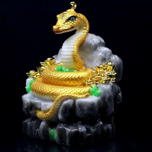 12,16真身黑蛇黄蛇仙神像玉石生肖招财元宝蛇保家居手工艺品