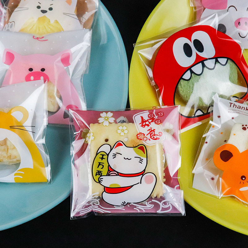 跨境烘焙雪花酥包装袋OPP自粘袋试装小样卡通透明曲奇小饼干现货