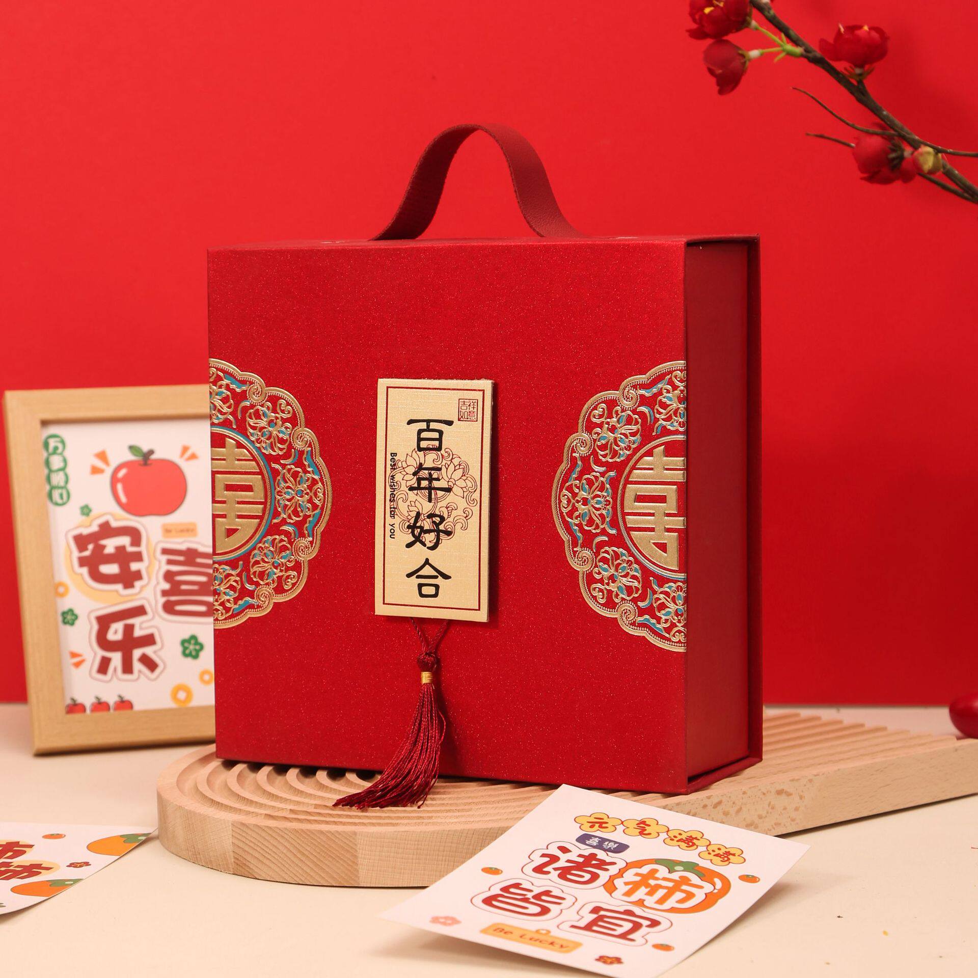 现货时尚简约花卉大喜日子手提喜糖盒结婚订婚闺蜜伴娘伴手礼跨境