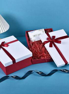 热销礼品盒天地盖长方形蝴蝶结蓝色包装盒围巾礼物盒子包装盒跨境