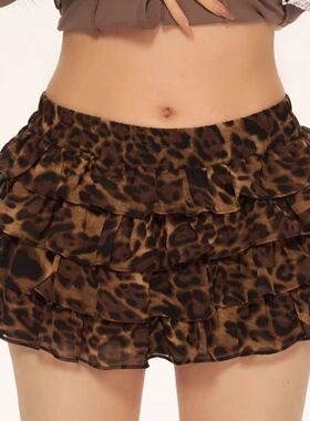 zero豹纹短裤裙女2026春夏季雪纺薄款松紧低腰设计感小众辣妹裤子