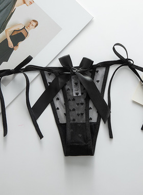 桃色诱惑 夏天法式女士性感蕾丝黑色系带内裤夏季薄款绑带丁字裤T