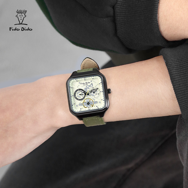 FidoDido七喜小子手表男女款时尚简约机械风多功能运动防水石英表
