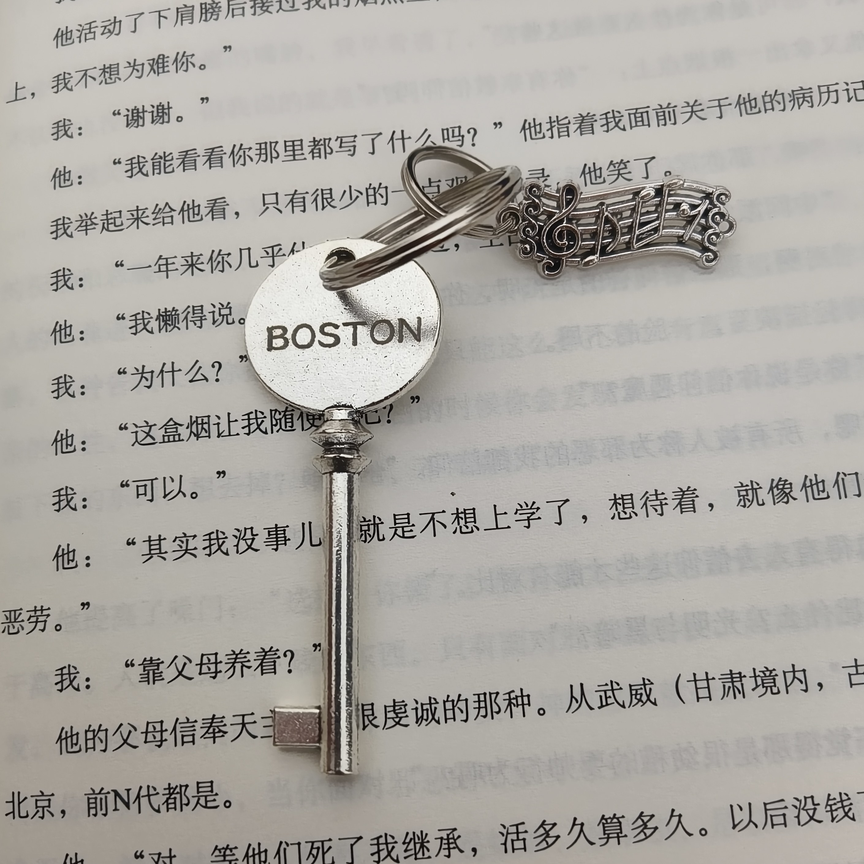 BOSTON波士顿钢琴钥匙银色金属材质带音符挂件立式钢琴开锁钥匙