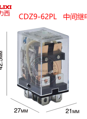 德力西小型CDZ9-62PL继电器10a JQX-13F 2Z AC220V带灯中间继电器