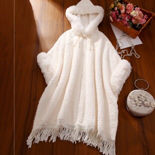 新中式旗袍汉服披肩外搭加厚加绒皮草流苏连帽斗篷旅游外套秋冬女