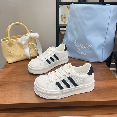 透网贝壳头女2026春季新款厚底小白鞋女百搭休闲运动鞋透气网面鞋