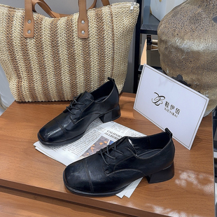 2026早春英伦风系带深口单鞋女圆头粗跟百搭小皮鞋知性学术风