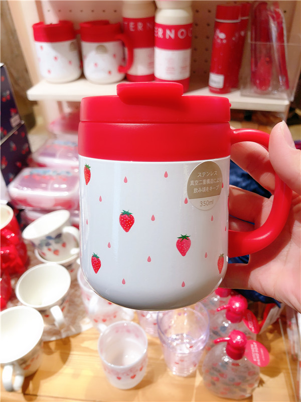 日本afternoon tea 新品办公室水杯草莓带把手保温杯随手杯
