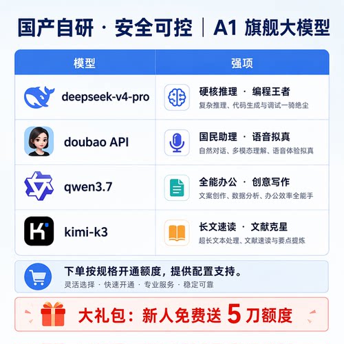 DeepSeekV4Pro通义qwen kimi-k3 doubao多模型通用AI满血版不限次