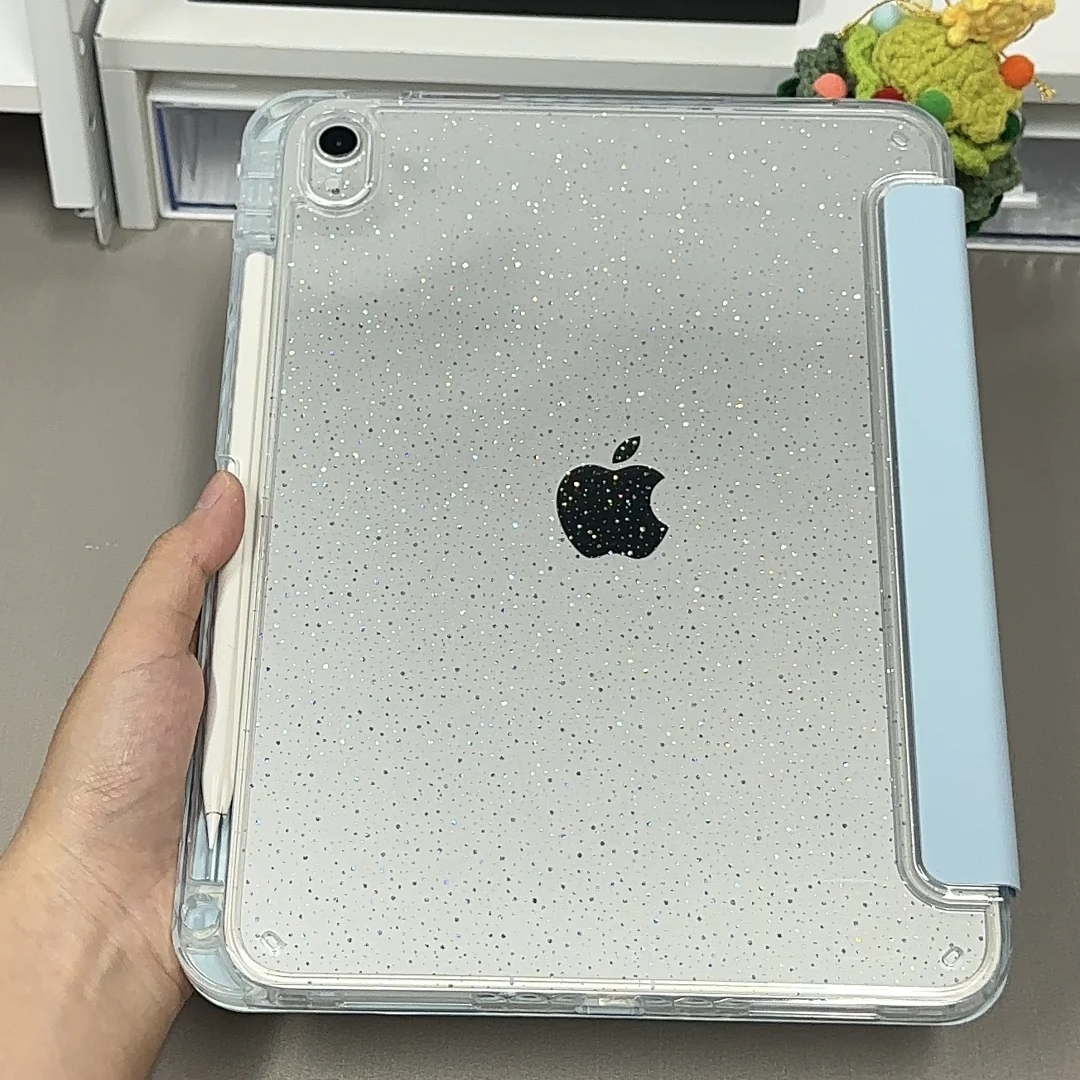 闪粉波点适用2025新款iPadAir7带笔槽保护壳11代透明硬壳10pro13轻薄12.9寸防弯6平板套5防摔亚克力3+Y折支架