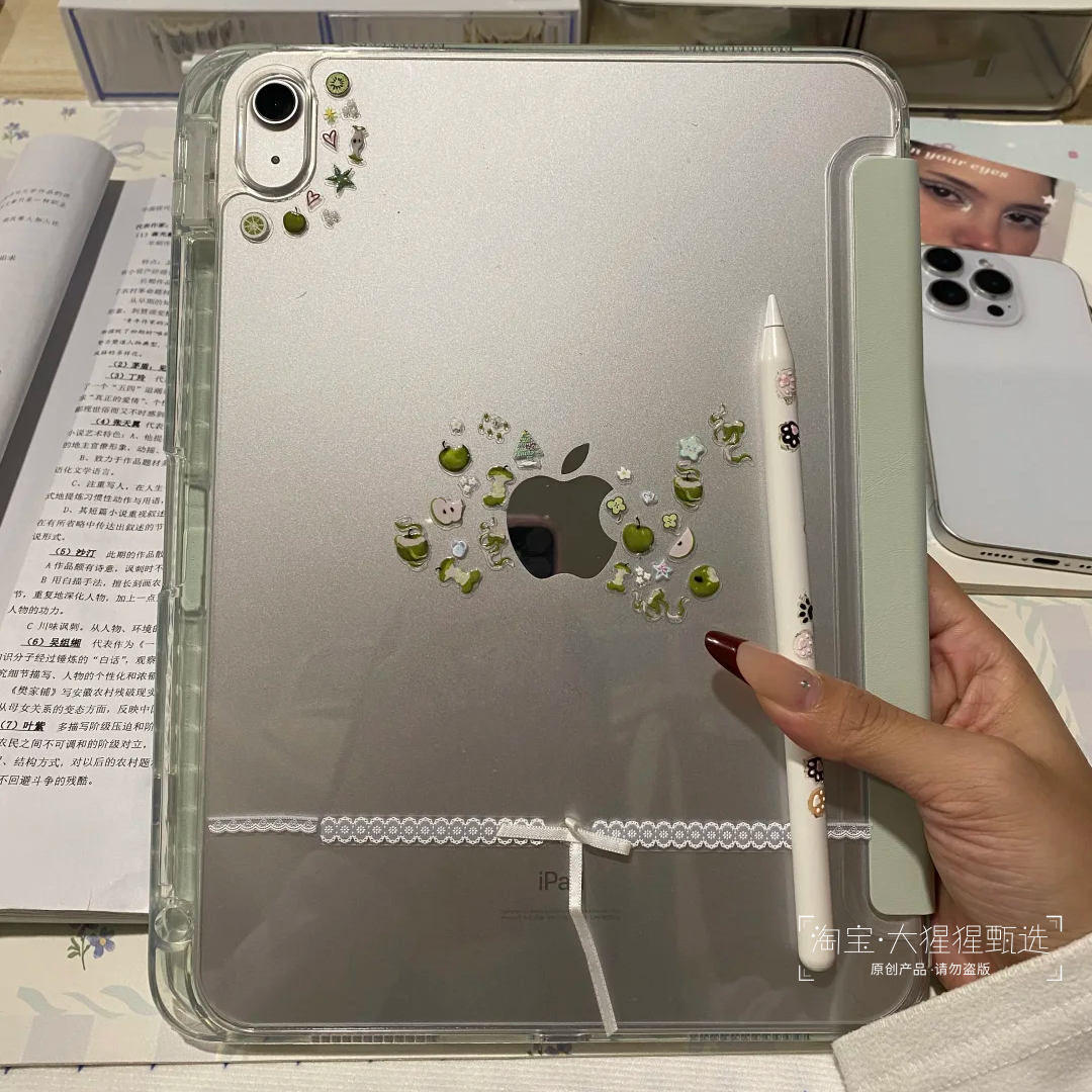 DIY贴纸2026新款iPadAir8保护套适用苹果pro13寸平板壳第11代亚克力mini6/7透明10.2笔槽10代Y三折10.9防摔弯