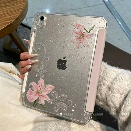闪粉百合花三+Y型磁吸支架iPad11保护套新款Air8/7适用2026第10代苹果iPad11保护壳10.9平板Pro11寸mini7女款