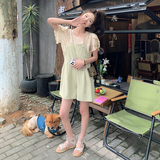 绿色减龄俏皮背带裤女2025年夏季新款2C028-918-P120-K188，女装休闲裤，2C028