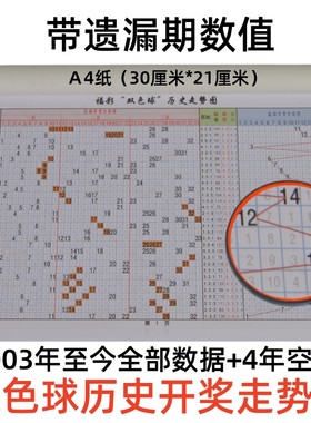 福彩票双色球历史开奖结果记录纸质版表格数据遗漏数值走势图